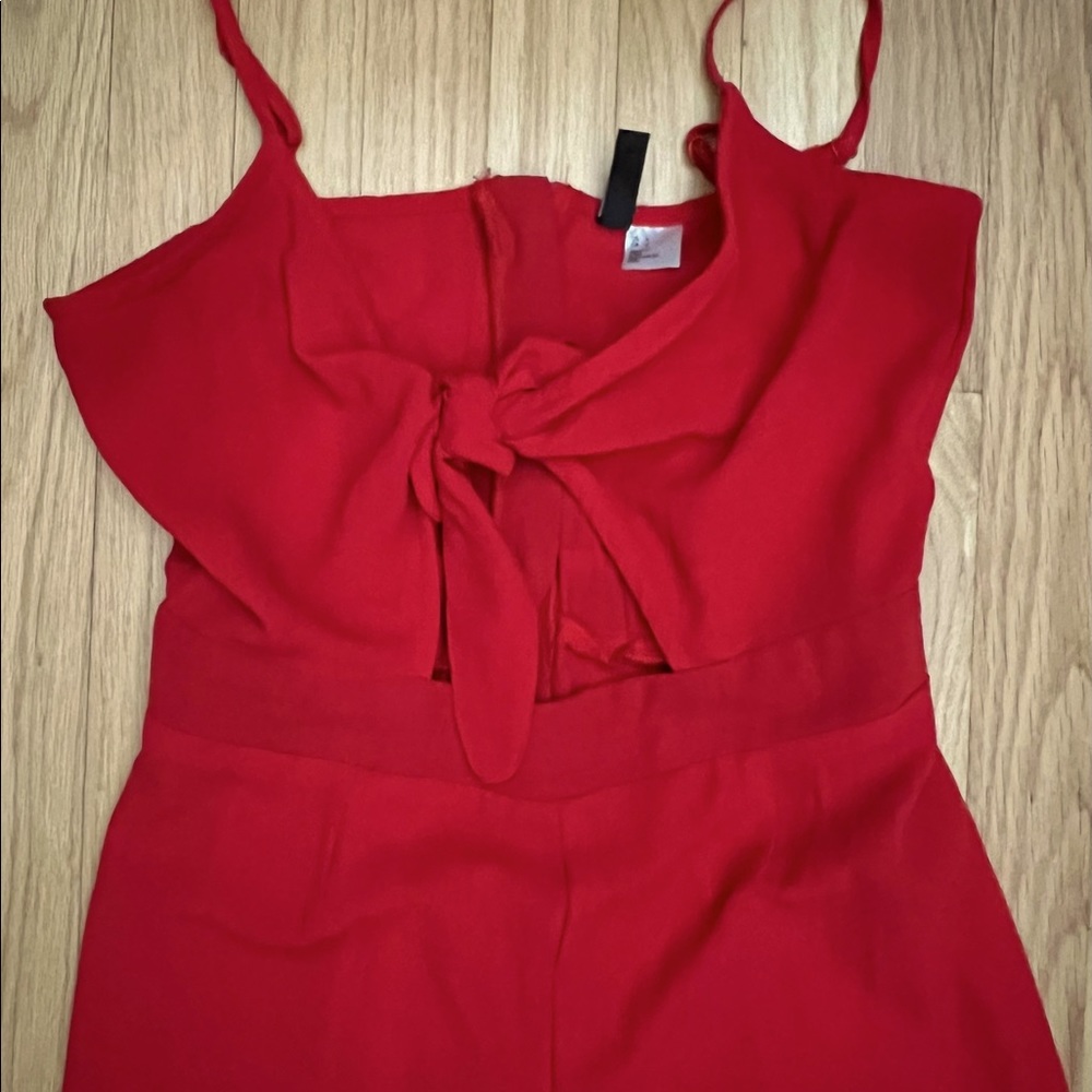 Red spaghetti strap cut out romper